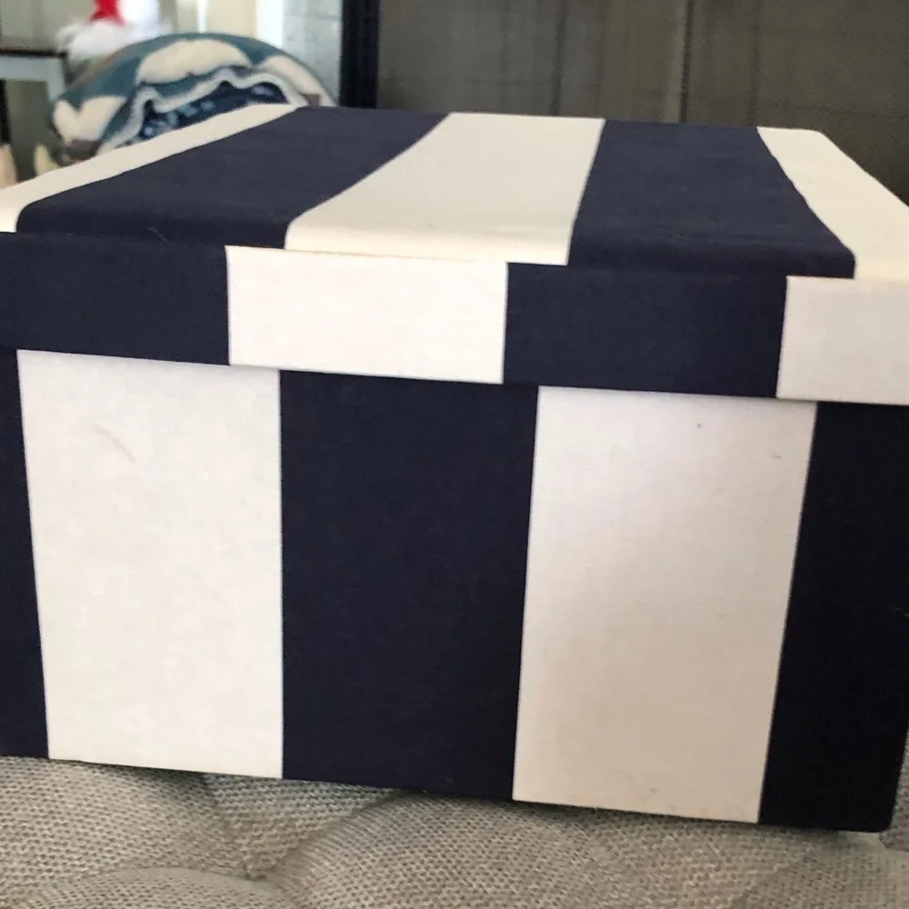 Navy & white striped storage box small size